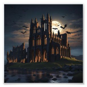 Impression Photo Ruines de l'abbaye de Whitby à la nuit avec chauve