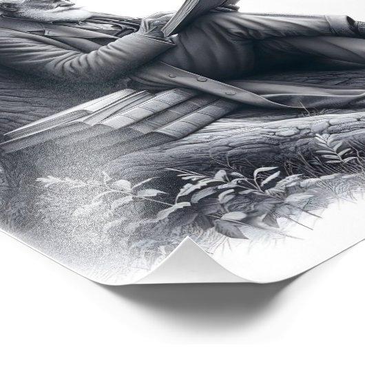 Impression Photo Sagesse Douce : Homme âgé lisant sous un arbre (Coin)