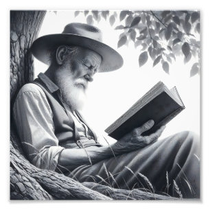 Impression Photo Sagesse Rustique : Homme Ennuyé Lecture À L'Extéri