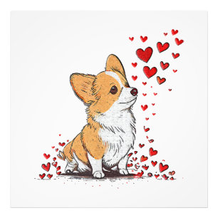 Impression Photo Saint-Valentin Chien Mignon Corgi Fête des amoureu