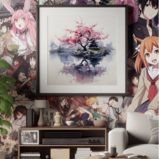 Impression Photo Sakura fleurit sur le lac