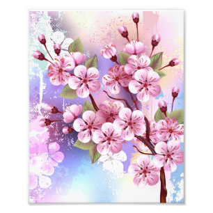 Impression Photo Sakura rose sur la peinture Arrière - plan