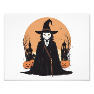 Impression Photo Sale mystique Chat noir avec Citrouille