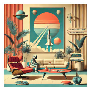 Impression Photo Salle de séjour familiale d'ère spatiale futuriste
