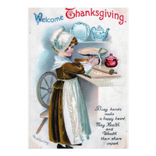 Impression Photo Salutation de Thanksgiving vintage avec Pilgrim Gi