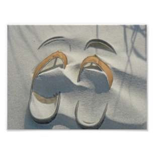 Impression Photo Sandales dans l'empreinte de sable