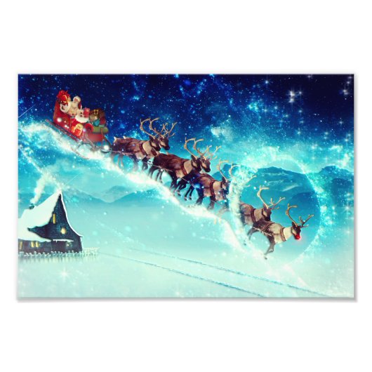 Impression Photo Santa Claus Flying with Reindeer (Devant)