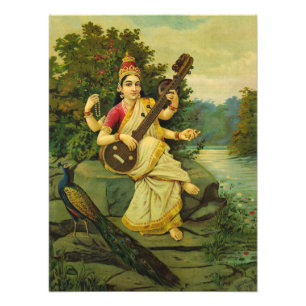 Impression Photo Saraswati, déesse de la musique par Raja Ravi Varm