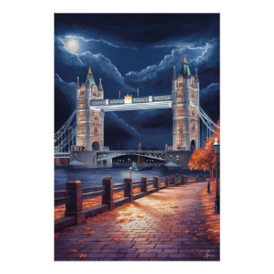 Impression Photo Scène de nuit londonienne avec tour éclairée