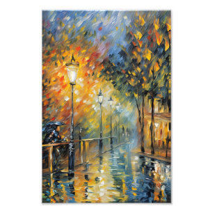 Impression Photo Scène de rue impressionniste par une soirée pluvie