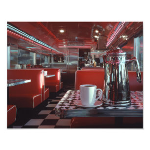 Impression Photo Scène nostalgique de diner rouge classique chromé