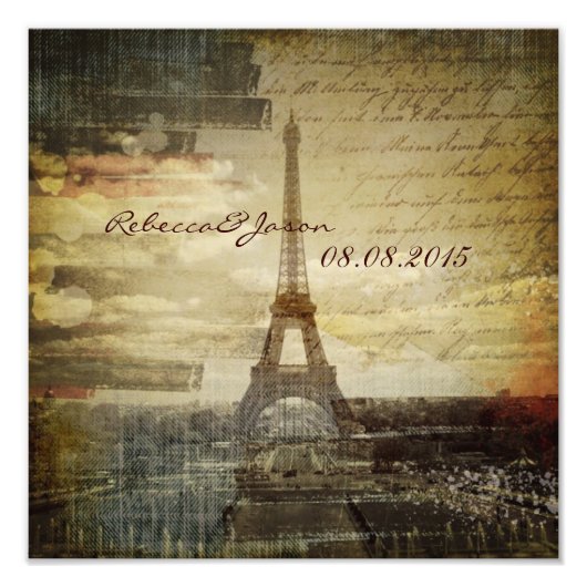 Impression Photo Scripts vintages Paris Eiffel Tower Mariage (Devant)