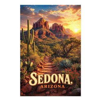 Impression Photo Sedona Arizona Coucher de Soleil Roche Rouge Déser
