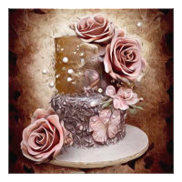 Sepia & Pink Rose Vintage Mariage Gâteau