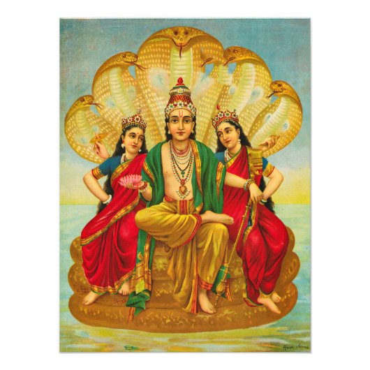 Impression Photo Sesha Narayana, Roi des Nagas par Raja Ravi Varma (Devant)
