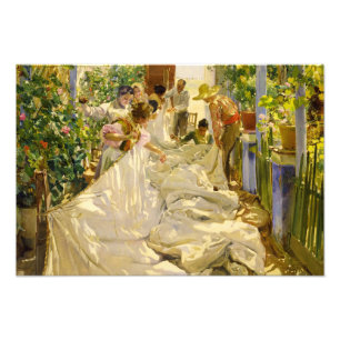 Impression Photo Sewing the Sail, 1896 par Joaquin Sorolla