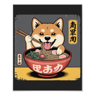 Impression Photo Shiba Inu Chien Mangeant Ramen