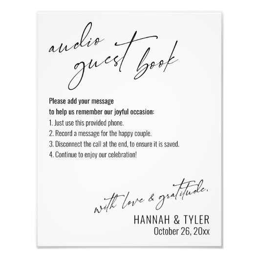 Impression Photo Signe de livre d'invité audio simple et élégant (Devant)