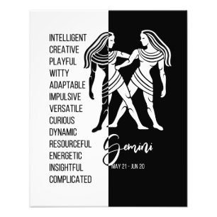 Impression Photo Signe Gemini Zodiac Impression, noir et blanc