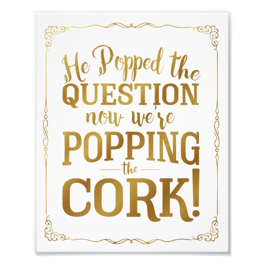 Impression Photo signe mariage d'alcool, bouchon pop, question ouve (Devant)