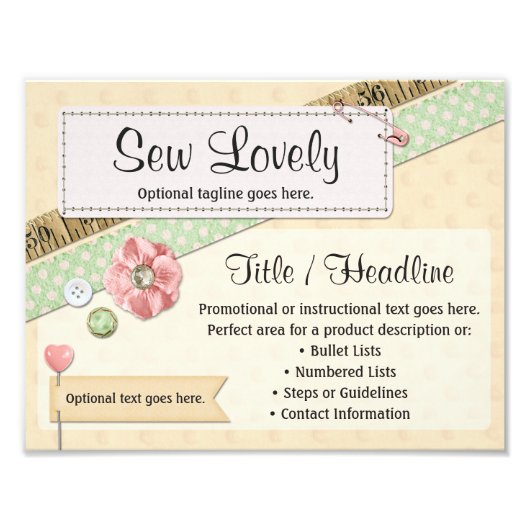 Impression Photo Signe publicitaire à coudre, boutons et ruban (Devant)