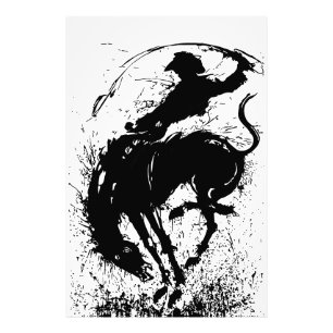 Impression Photo Silhouette artistique dynamique de rodéo cow-boy