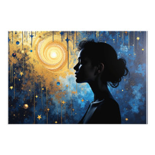Impression Photo Silhouette cosmique - Femme en Galaxie d'or