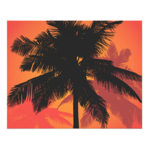 Impression Photo Silhouettes de palmiers au coucher du soleil