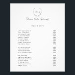 Impression Photo Simple classique Monogramme Wreath Élégant<br><div class="desc">Impression photo classique en noir et blanc de liste de prix avec une mise en page simple avec votre monogramme à l'intérieur d'une couronne / crête. Ci-dessous est votre nom dans un script élégant / calligraphie avec votre liste de prix / menu service. Un design féminin et féminin pour tout...</div>