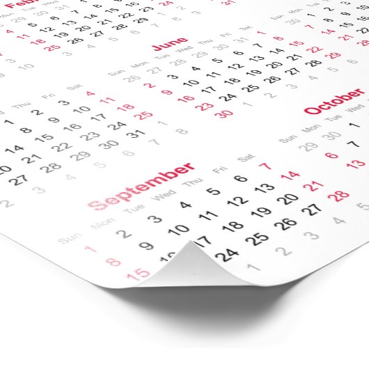 Impression Photo Simple Rouge & Blanc 2024 Année En Aperçu Calendri (Coin)