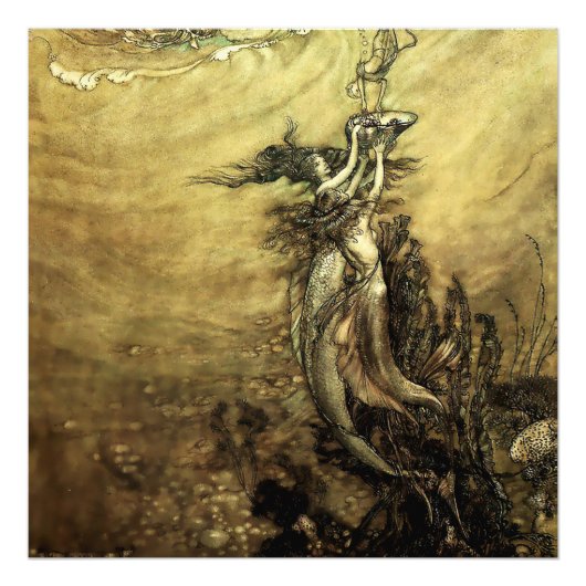 Impression Photo « Sirènes du Rhin » par Arthur Rackham (Devant)