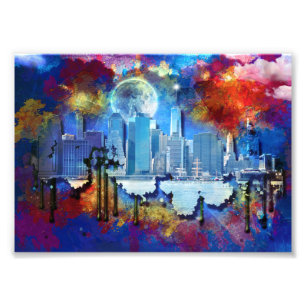 Impression Photo SlipperyJoe NYC graffiti lune entourée de tourbill