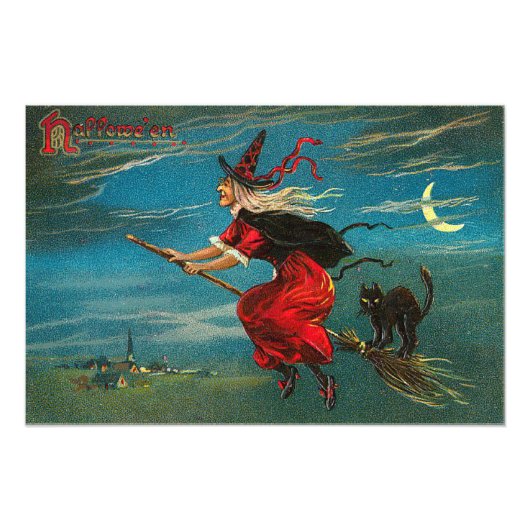 Impression Photo Sorcière Chat Noir Volant Croissant de Lune (Devant)