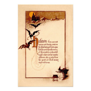 Impression Photo Sorcière Pleine lune chauve-souris Cauldron