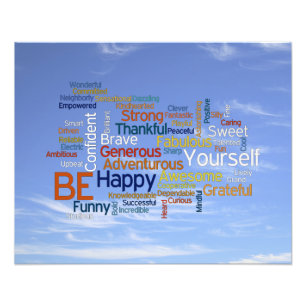 Impression Photo Soyez heureux Word Cloud dans Blue Sky Inspire