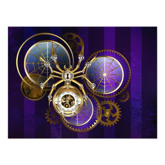 Impression Photo Spider Steampunk sur Arrière - plan pourpre (Devant)