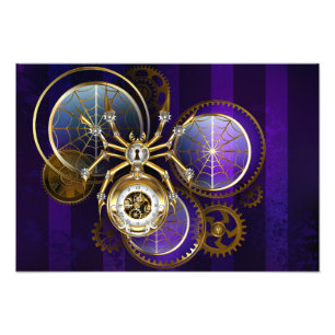 Impression Photo Spider Steampunk sur Arrière - plan pourpre