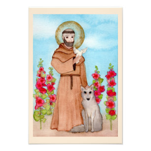 Impression Photo St. Francis Coyote Aquarelle Folk Art Premium