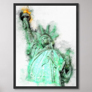 Impression Photo Statue de Liberty Aquarelle Portrait de gros plan