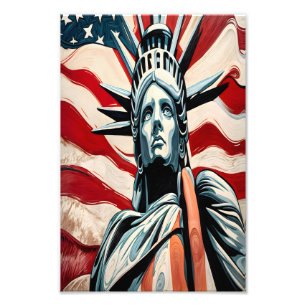 Impression Photo Statue moderne de la Liberté avec Drapeau américai