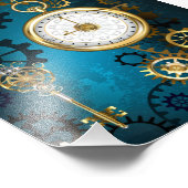 Impression Photo Steampunk Arrière - plan turquoise avec Gears (Coin)