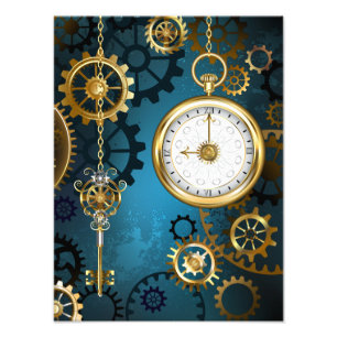 Impression Photo Steampunk Arrière - plan turquoise avec Gears