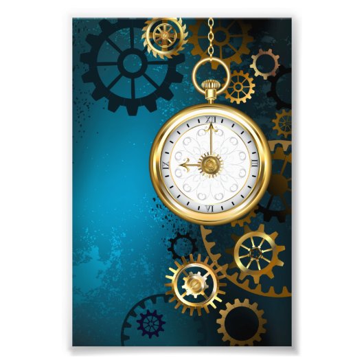 Impression Photo Steampunk Arrière - plan turquoise avec Gears (Devant)