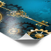 Impression Photo Steampunk Arrière - plan turquoise avec Gears (Coin)