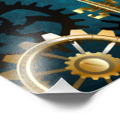 Impression Photo Steampunk Arrière - plan turquoise avec Gears (Coin)