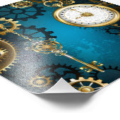 Impression Photo Steampunk Arrière - plan turquoise avec Gears (Coin)