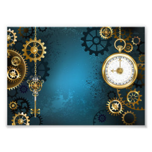 Impression Photo Steampunk Arrière - plan turquoise avec Gears