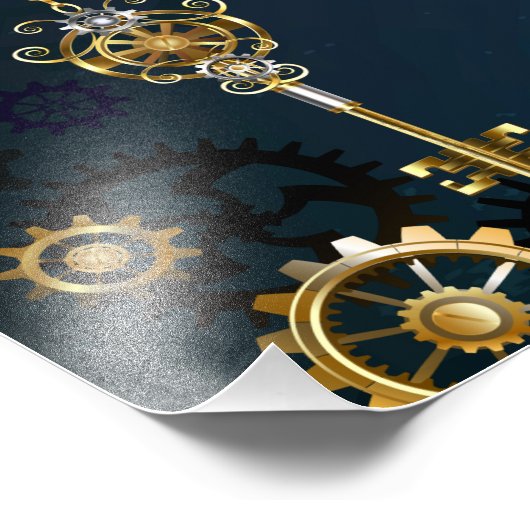 Impression Photo Steampunk Arrière - plan turquoise avec Gears (Coin)