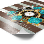 Impression Photo Steampunk Clock and Turquoise Roses on Striped (Coin)