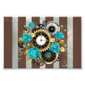 Impression Photo Steampunk Clock and Turquoise Roses on Striped (Devant)